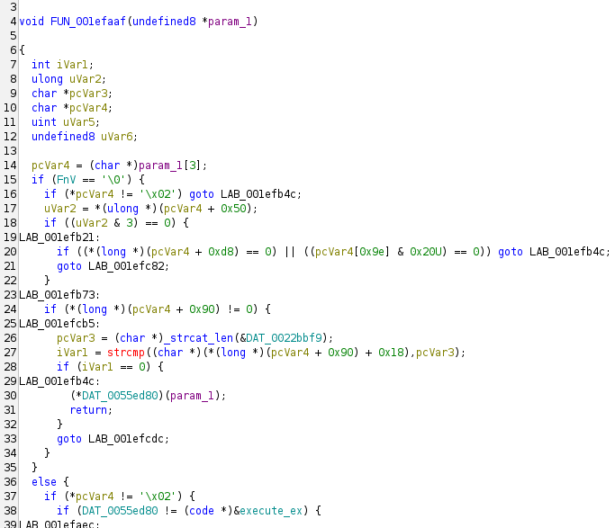 High-level view of FUN_001efaaf driving Zend VM execution