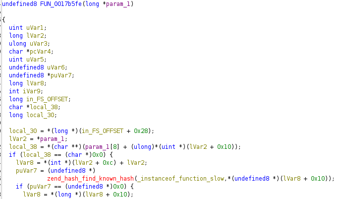 FUN_0017b5fe implementation resembling a Zend opcode handler