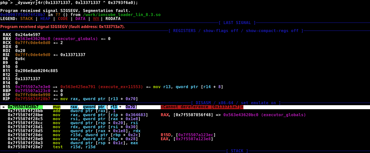 Crash context when the loader dereferences a user-controlled pointer